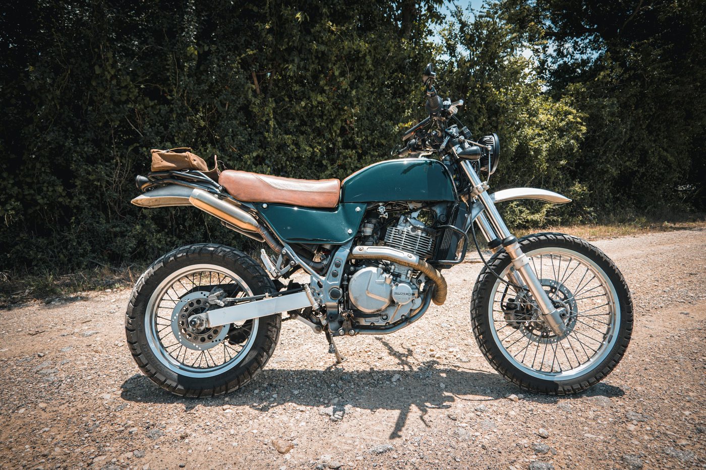 Custom Suzuki DR650 dual-sport, side profile